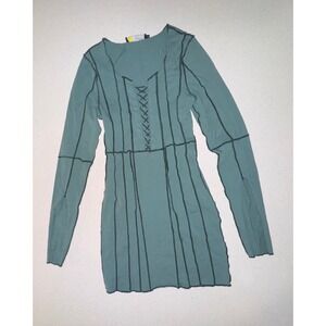 Finesse Women's Long Sleeve Lace Up Back Bodycon Mini Dress – Sage Green, Size S